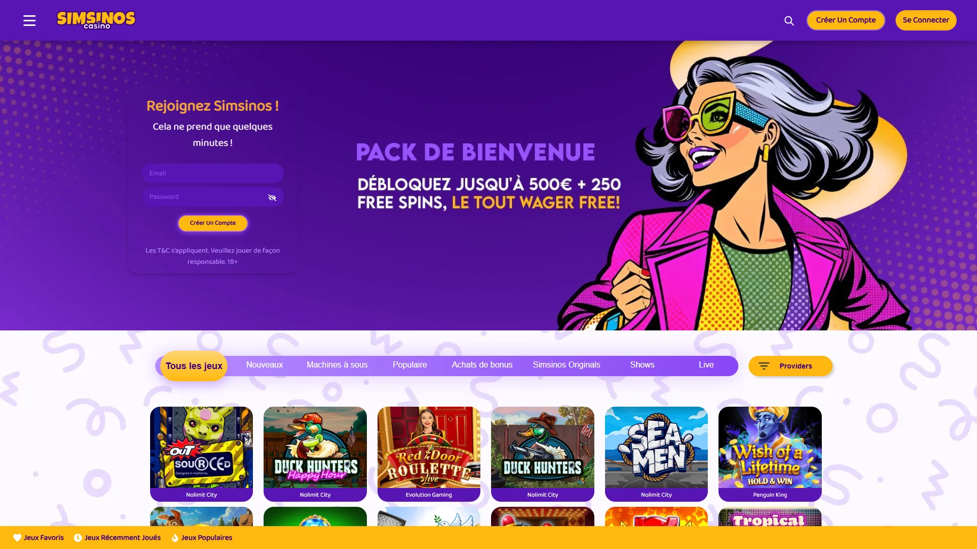 Lobby Simsinos Casino en ligne